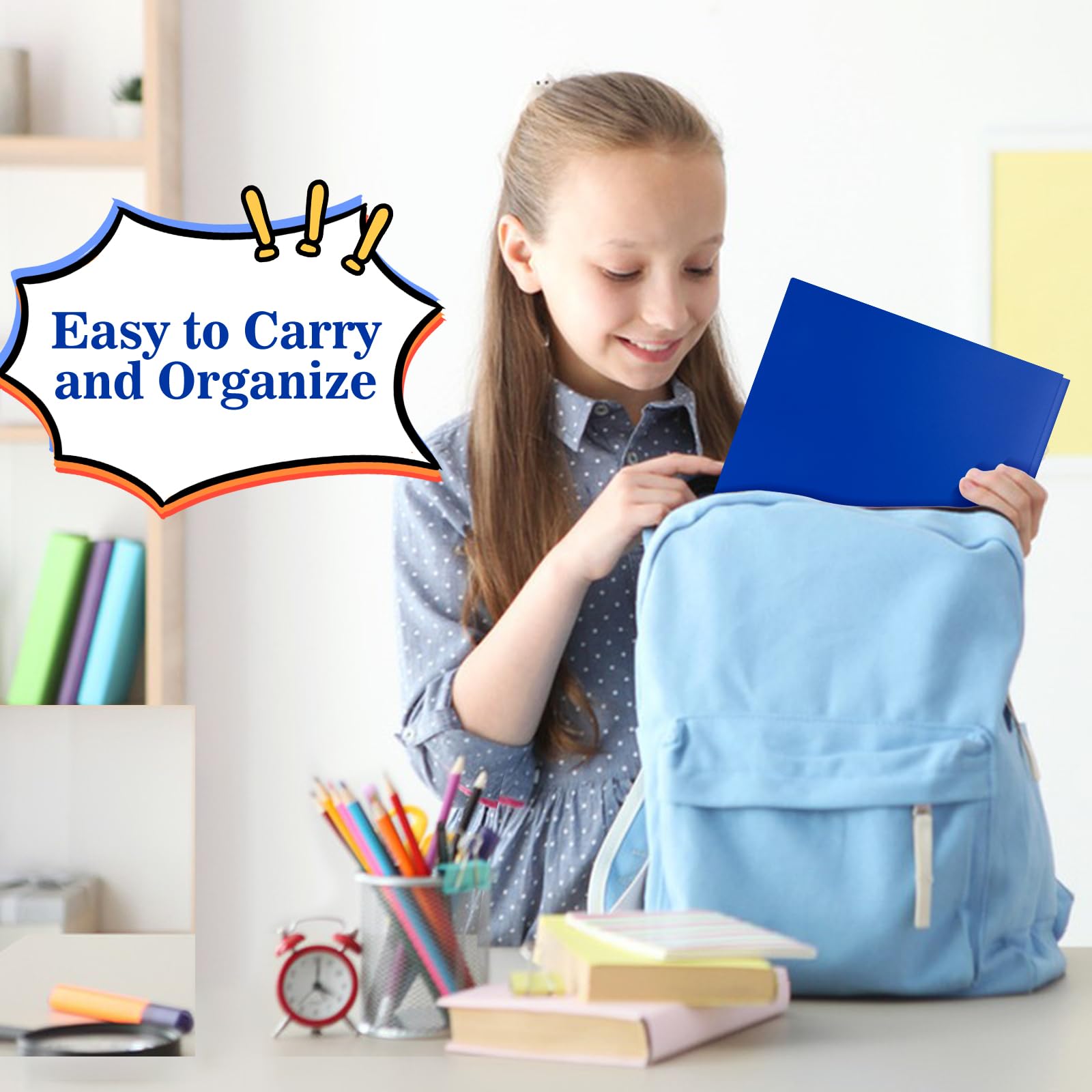 EEHZTSI 12-Pack Plastic Folders with Pockets and Prongs,2-Pocket Folders with 3 Fasteners, Poly Folders Holds 8-1/2" x 11" Paper for School/Office/Home (12, Blue)