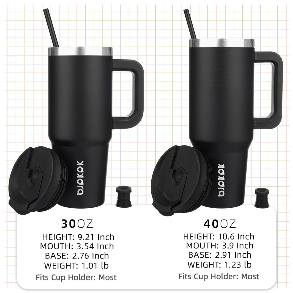 BJPKPK 40 oz Tumbler with Handle Insulated Tumblers with Lid and Straw Stainless Steel Thermal Cup,Black
