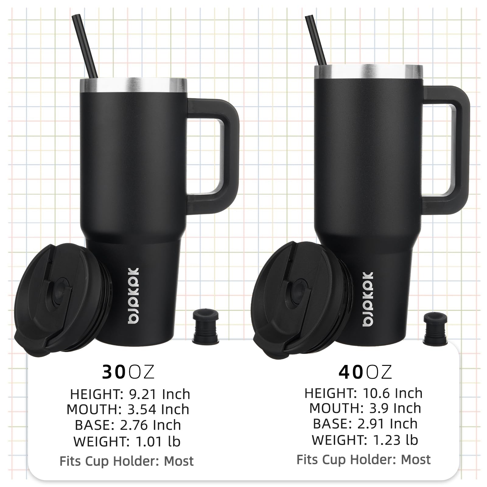BJPKPK 40 oz Tumbler with Handle Insulated Tumblers with Lid and Straw Stainless Steel Thermal Cup,Black