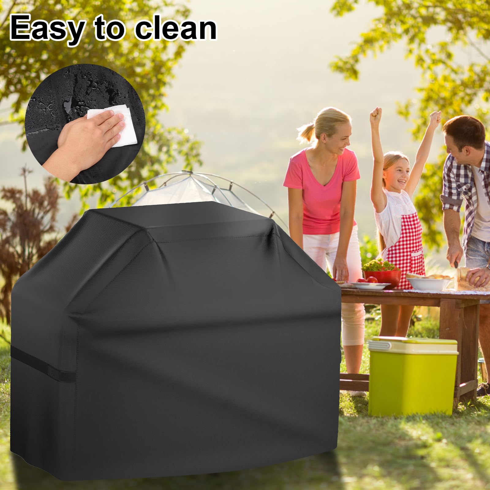 Heavy Duty BBQ Grill Cover,Rip Proof Barbecue Gas Cover with Hook and Loop Straps and Adjustable Drawstring for Outdoor Grill, Waterproof, Weather Resistant