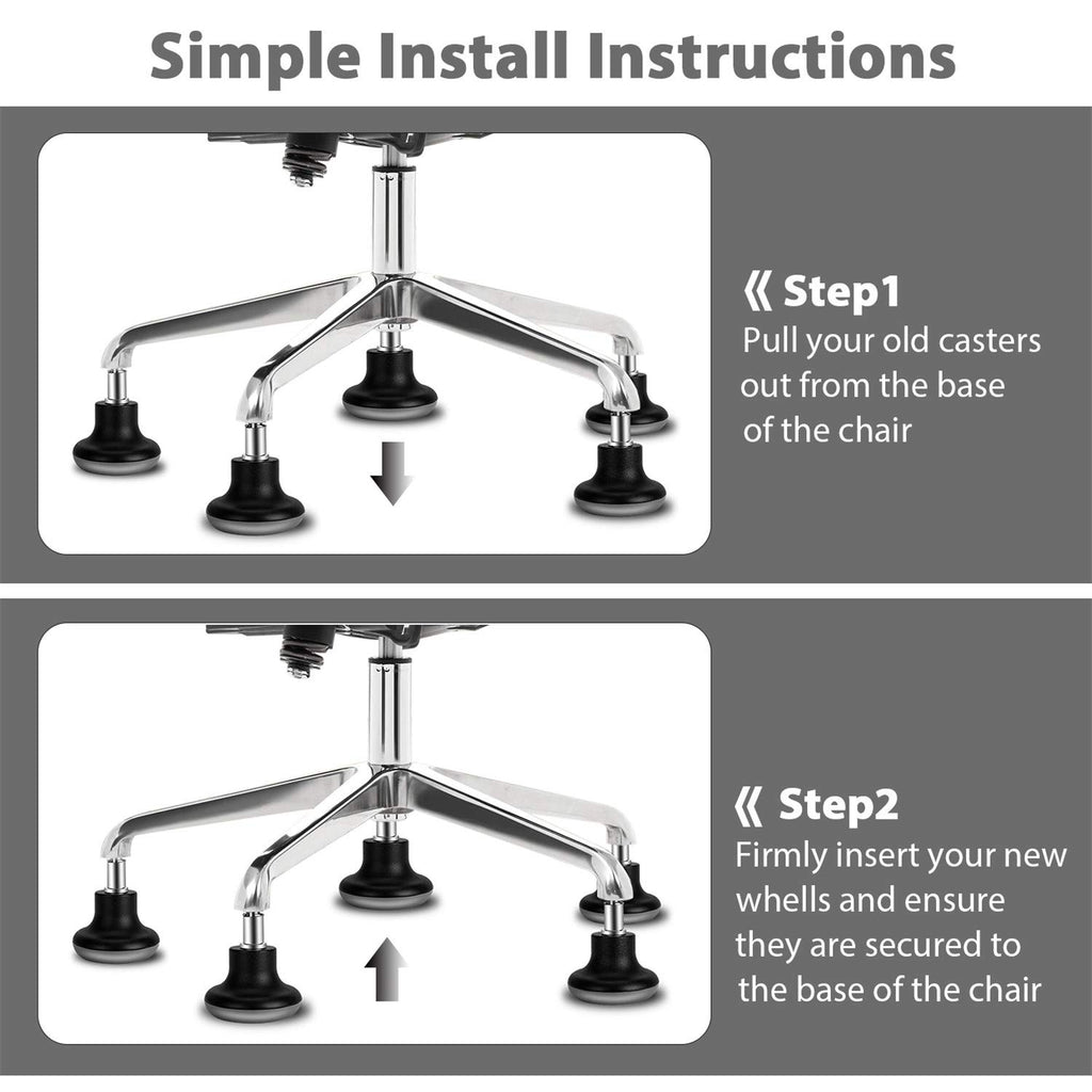 uvce Bell Glides Replacement Office Chair Swivel Caster Wheels to Fixed Stationary Castors, Short Profile with Separate Self Adhesive Felt Pads Black 5pcs