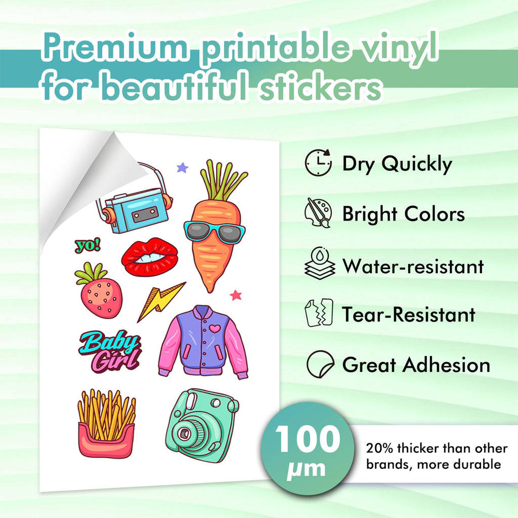 Koala Printable Vinyl Sticker Paper for Inkjet Printer - 50 Sheets Matte White Vinyl Sticker Paper, Waterproof Sticker Paper 8.5x11 Inch, Work with Cutting Machine
