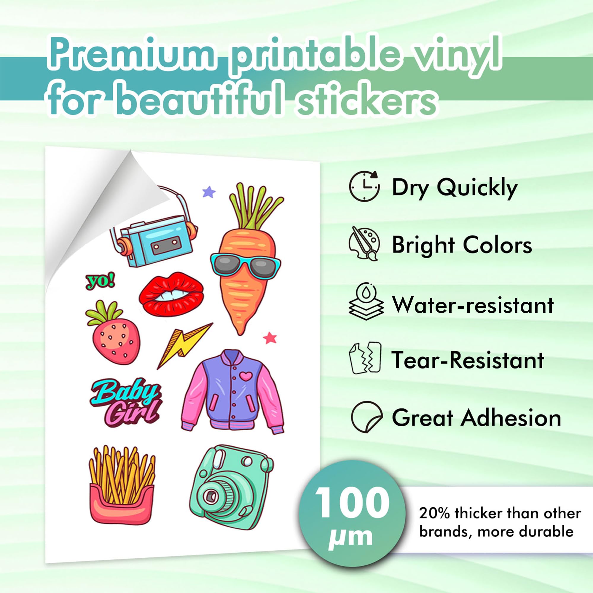 Koala Printable Vinyl Sticker Paper for Inkjet Printer - 50 Sheets Matte White Vinyl Sticker Paper, Waterproof Sticker Paper 8.5x11 Inch, Work with Cutting Machine