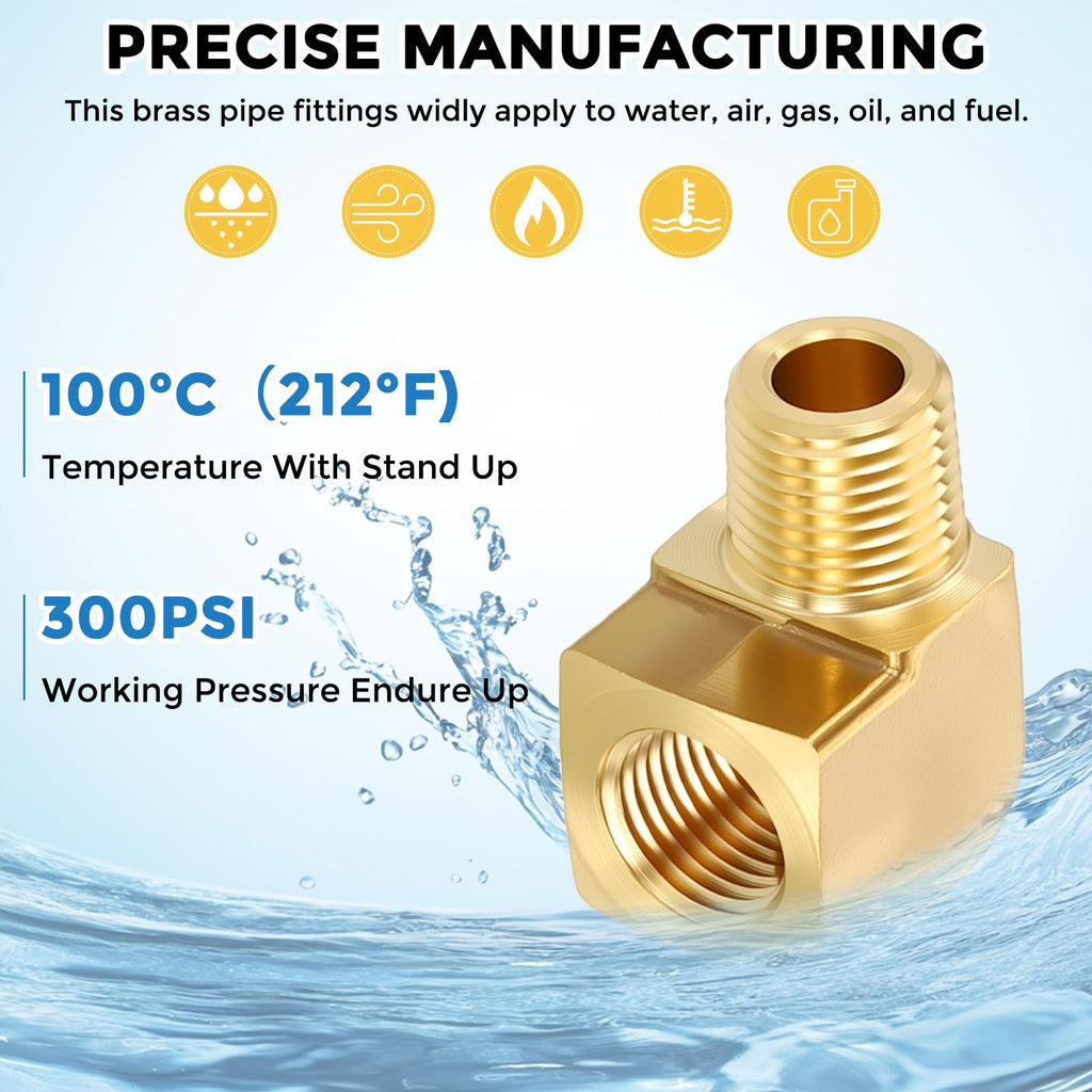 Kozelo Pack of 5, 90 Degree 1/8" Female NPT to 1/8" Male NPT Solid Brass Hose Fittings Adapter