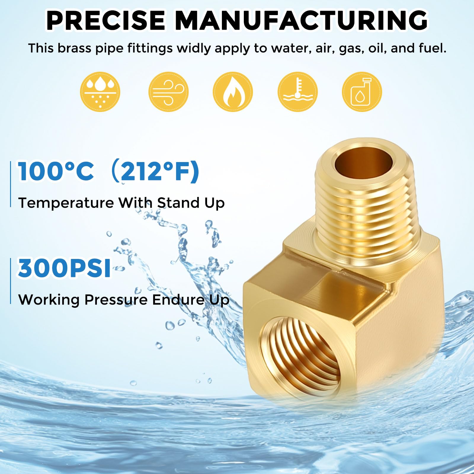 Kozelo Pack of 5, 90 Degree 1/8" Female NPT to 1/8" Male NPT Solid Brass Hose Fittings Adapter