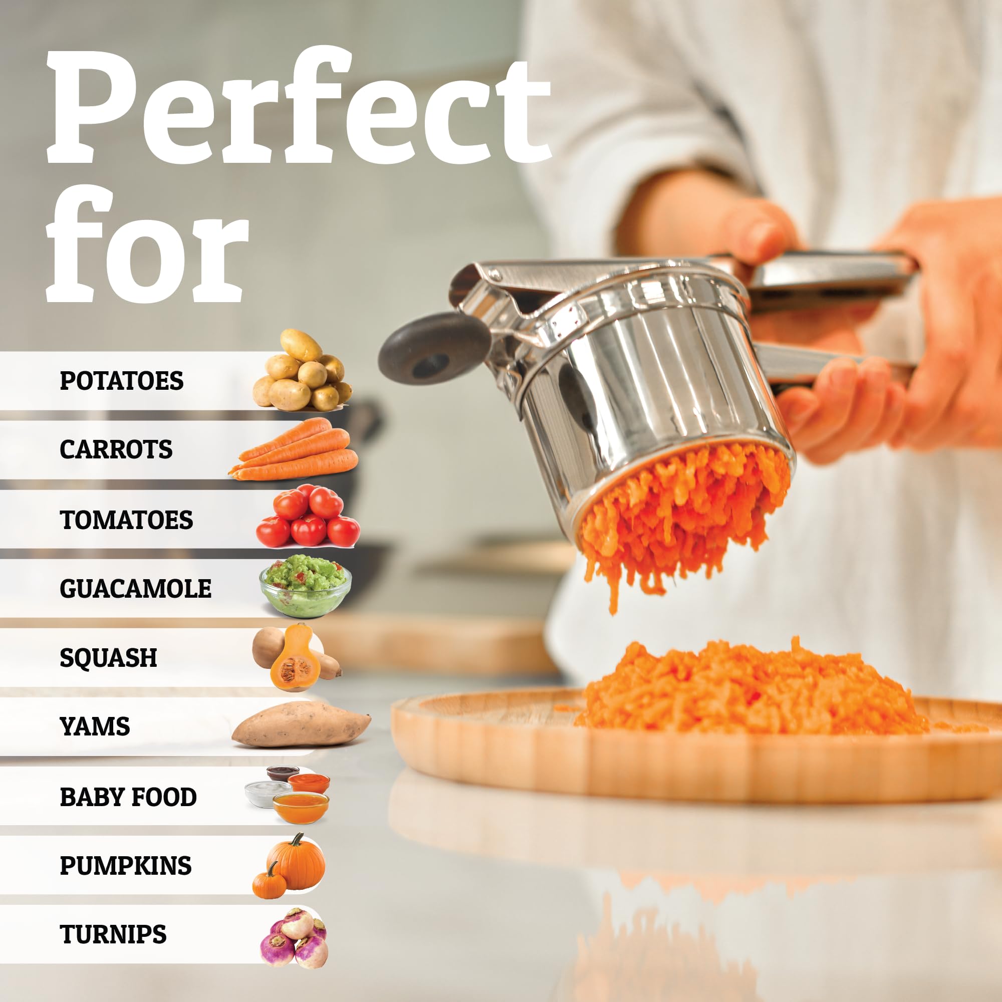 PriorityChef Large 15oz Potato Ricer, Heavy Duty Stainless Steel Potato Masher and Ricer Kitchen Tool, Press and Mash Kitchen Gadget for Perfect Mashed Potatoes - Everytime