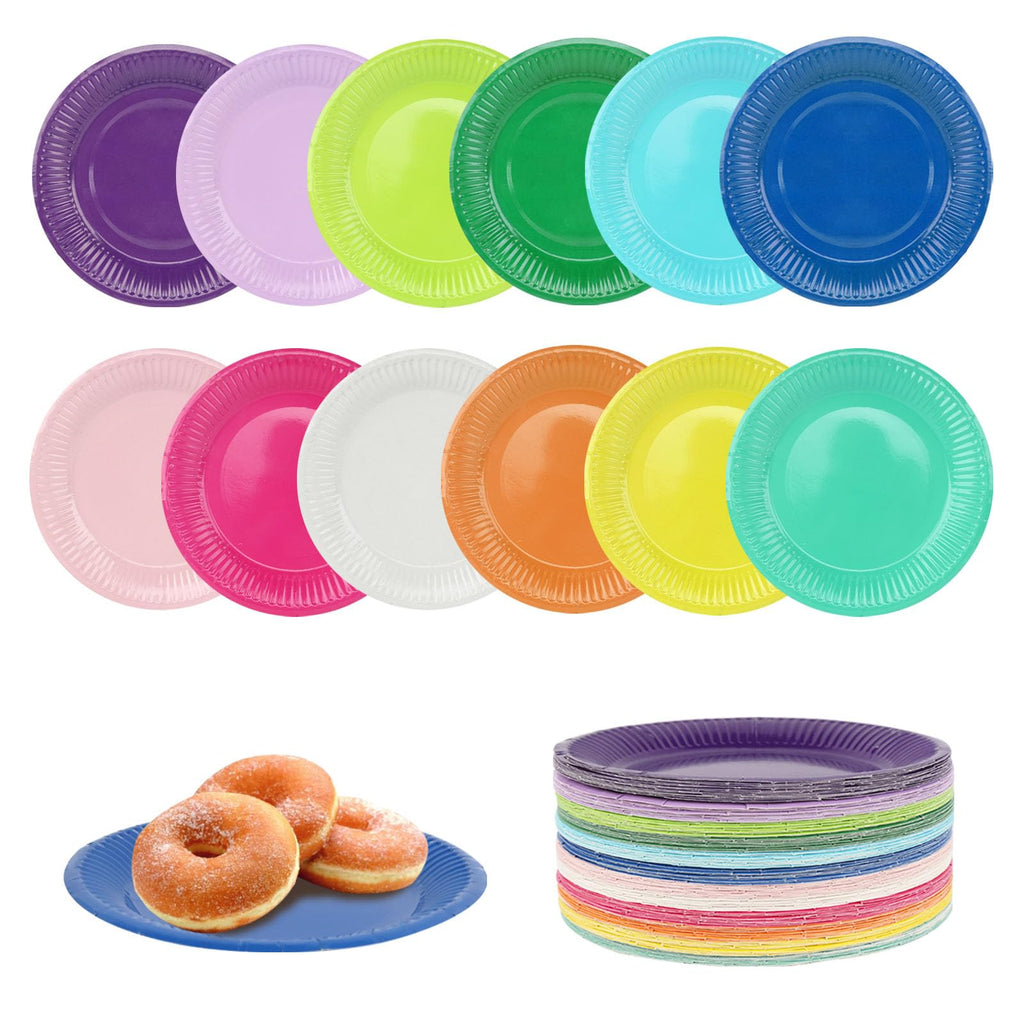 120 Pieces Colorful Paper Plates, Colorful Party Paper Plates, Round Paper Plates, Paper Tableware, Party Plates, Children's Birthday Party Supplies for Parties and Celebrations, BBQs (12 Colors)