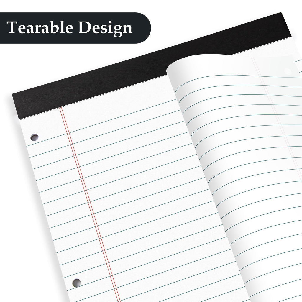 HAUTOCO 6 Pack Legal Pads 8.5 x 11 White Wide Ruled Notepads Perforated Writing Pads, 30 Sheets Per Notepad, 3-Hole Punched Lined Paper, Writing Note Pads for School, Home, Office, Business