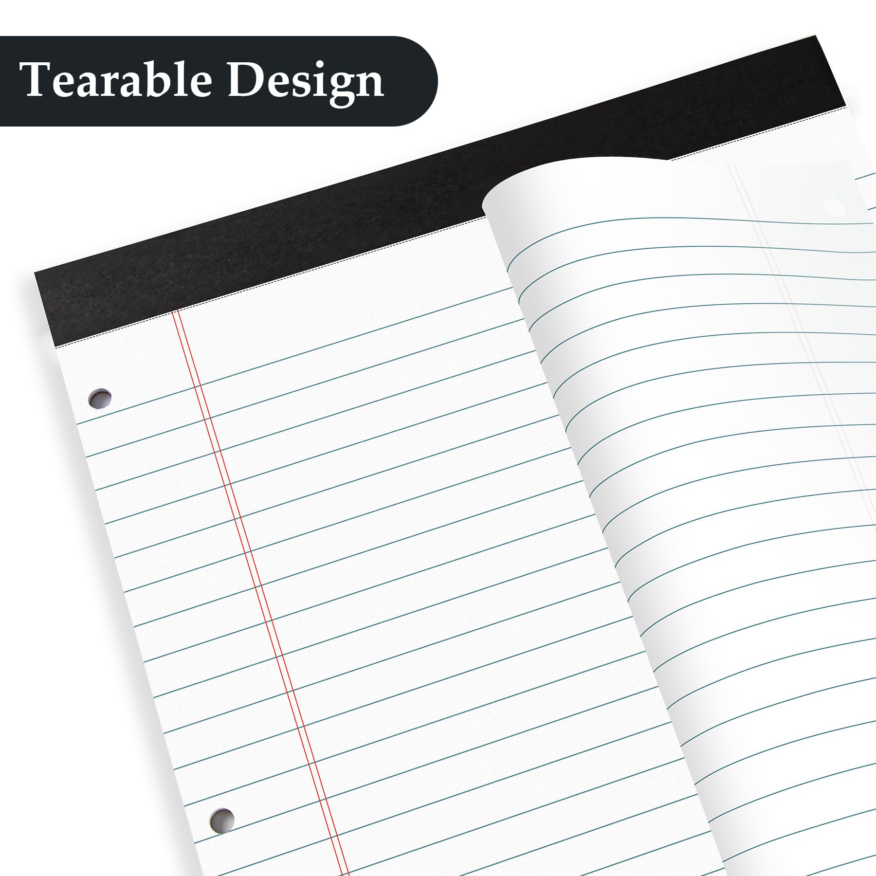 HAUTOCO 6 Pack Legal Pads 8.5 x 11 White Wide Ruled Notepads Perforated Writing Pads, 30 Sheets Per Notepad, 3-Hole Punched Lined Paper, Writing Note Pads for School, Home, Office, Business