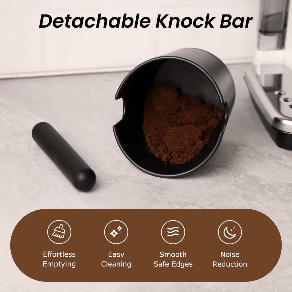 Espresso Knock Box Coffee Knock Box VEVOK CHEF Espresso Bucket Knock Coffee Ground Dump Bin with Removable Knock Bar Trash Can Non-Slip Base