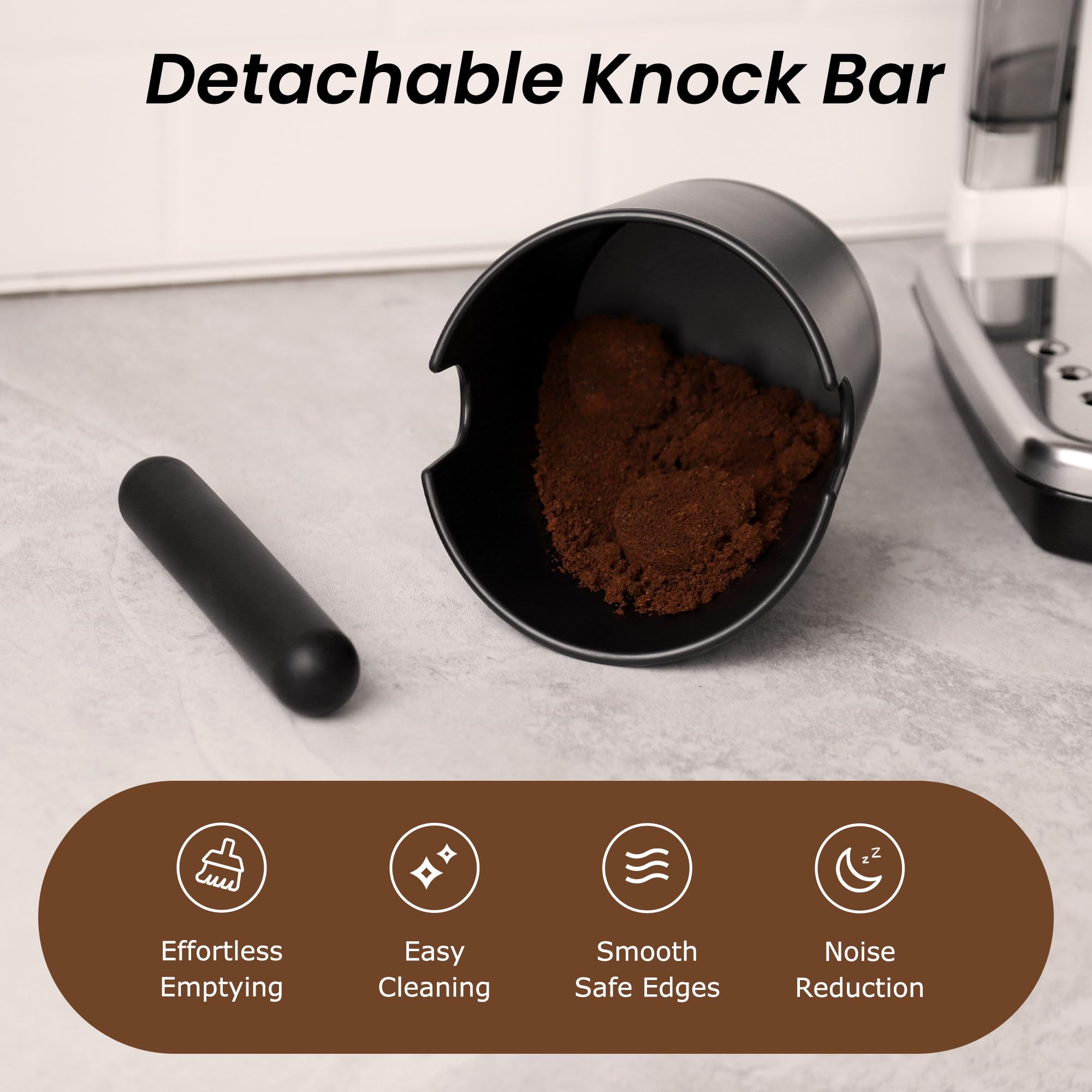 Espresso Knock Box Coffee Knock Box VEVOK CHEF Espresso Bucket Knock Coffee Ground Dump Bin with Removable Knock Bar Trash Can Non-Slip Base