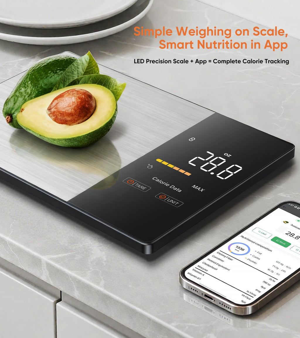 Smart Nutrition Food Scale for Cooking,1g Precision Digital Kitchen Scale with Nutritional Calculator app Tracking Calories, Fat, 23 Nutrients for Diet Cooking & Healthy Meals with LED Display