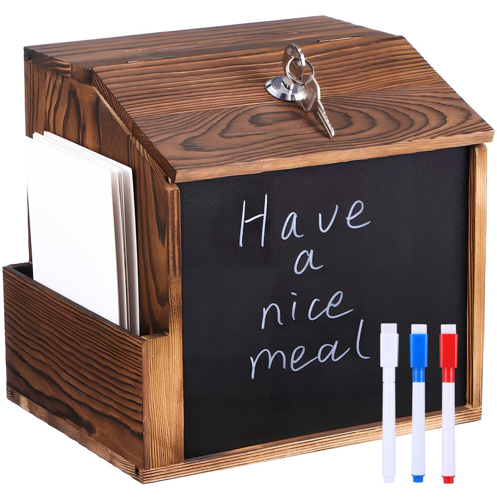 Artibetter Wooden Suggestion Box Fundraising Brochure Box for Complaint Voting Collection Suggestion Holder with Lock and Key for Freestanding or Wall Mounted 8.2"X7.8"X6.5"