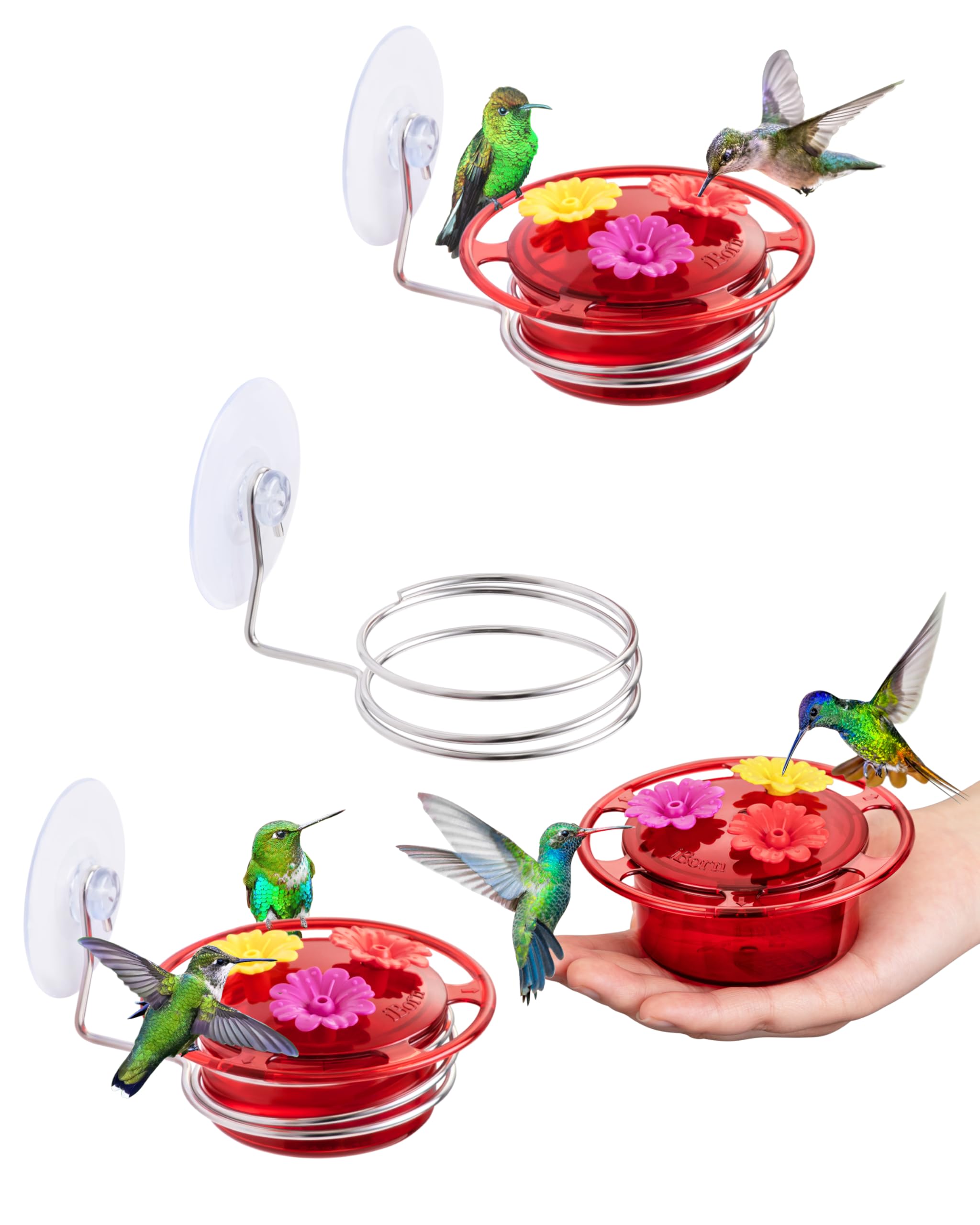 iBorn Circular Hanging Hummingbird feeders for Outdoors 3PCS 3OZ Mini Hummingbird Feeder Humming Bird Feeder, Silicone Feeding Ports, Bee-Proof, 2025 New