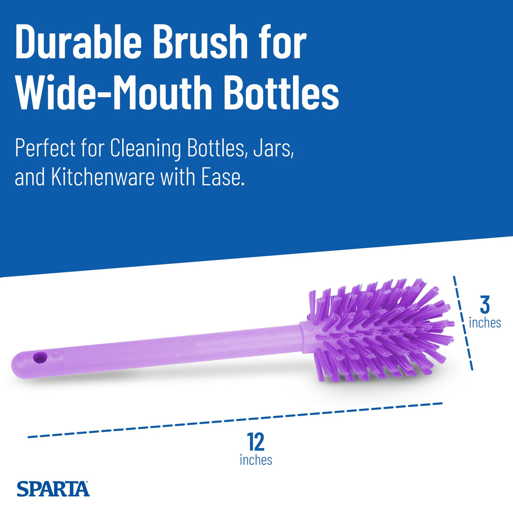 SPARTA Large Water Bottle Brush Ideal for Wide-Mouth Jars, Bottles and Tumblers, Dishwashing Tool with Handle for Home and Commercial Kitchens, Plastic, 12 Inches, Purple