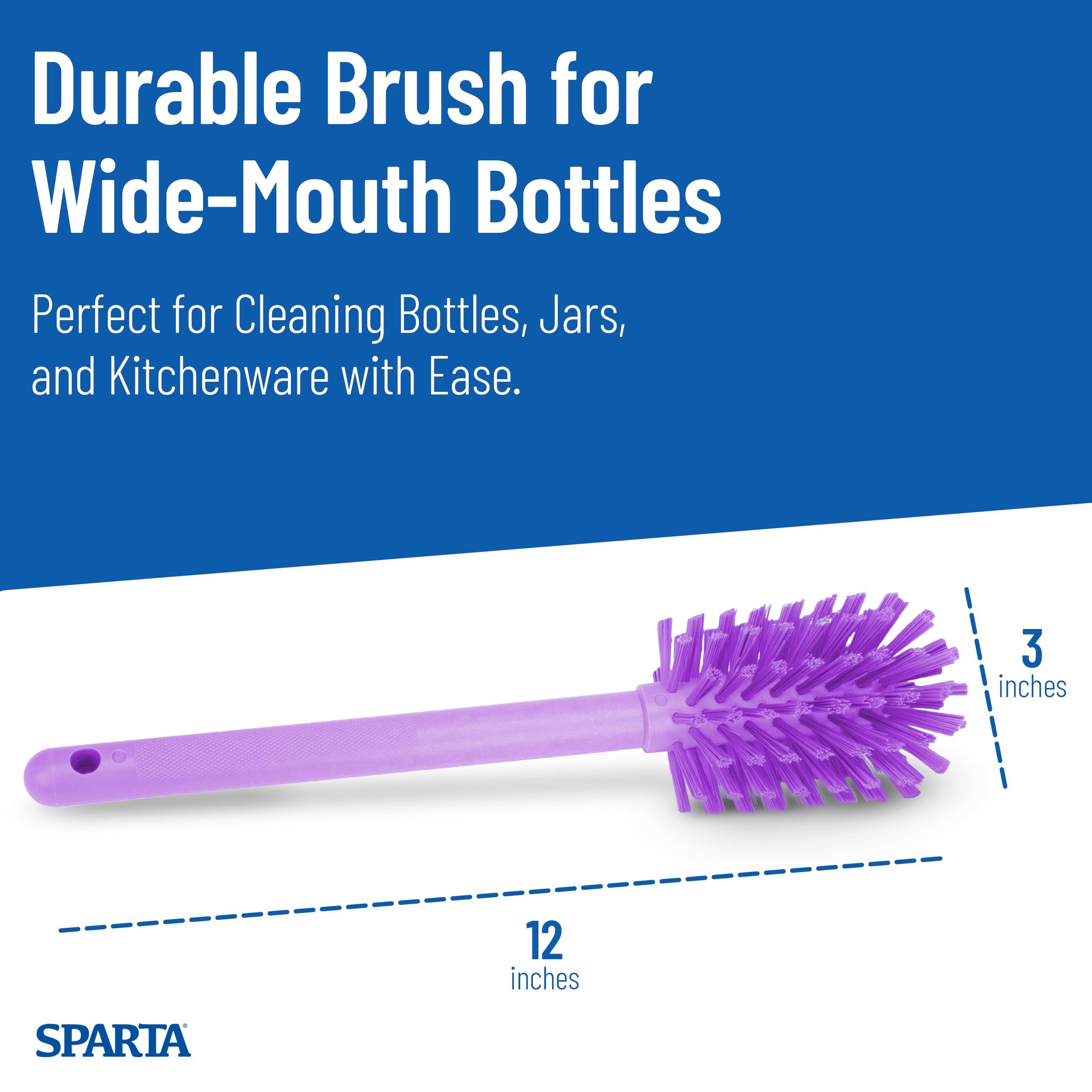 SPARTA Large Water Bottle Brush Ideal for Wide-Mouth Jars, Bottles and Tumblers, Dishwashing Tool with Handle for Home and Commercial Kitchens, Plastic, 12 Inches, Purple