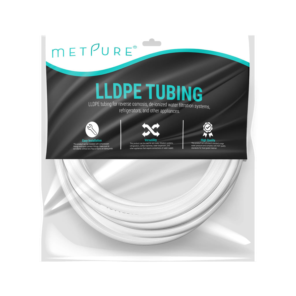 Metpure 3/8" OD x 25 Feet Length LLDPE Polyethylene Tubing for Reverse Osmosis De-ionized Water Filtration Systems, Refrigerators, and Other Appliances (3/8" OD, 25', White)