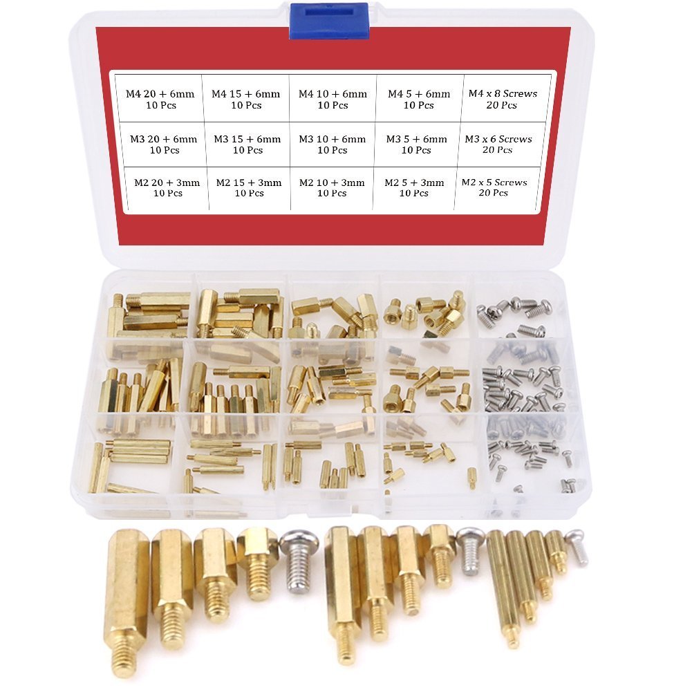 Hilitchi 360pcs M2 M3 M4 Male Female Brass Spacer Standoff Screw Nut Assortment Kit