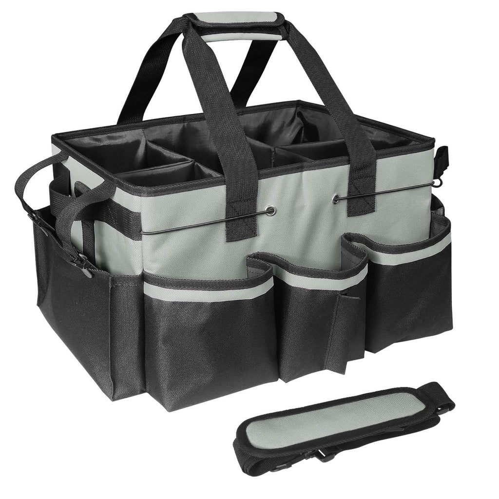 BOHEMIABY Cleaning Bags for Housekeepers, Large Cleaning Supplies Organizer with Handles & Shoulder Strap, Caddy Bag with Foldable Divider for Cleaners, Car Horse Bag (Grey)