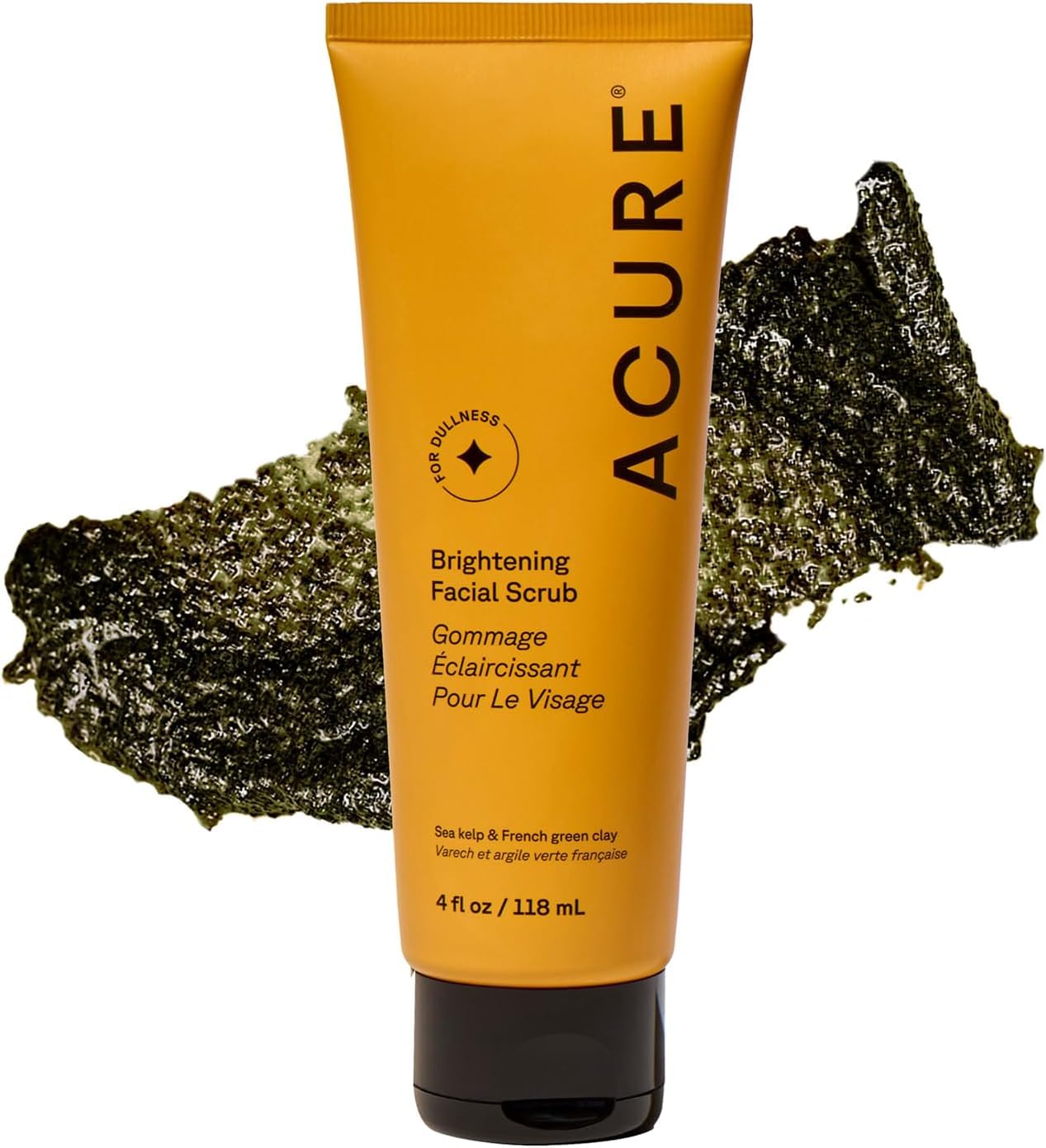 Acure Brightening Facial Scrub, Exfoliating Face Wash, Face Scrub for Women & Men for Radiant Skin, Facial Cleanser with Sea Kelp & French Green Clay, Gentle Exfoliant Cleanser Skin Care, 118ml
