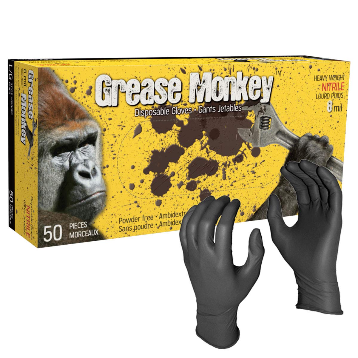 Grease Monkey 5555PF Nitrile 8mil Gloves, 50/box