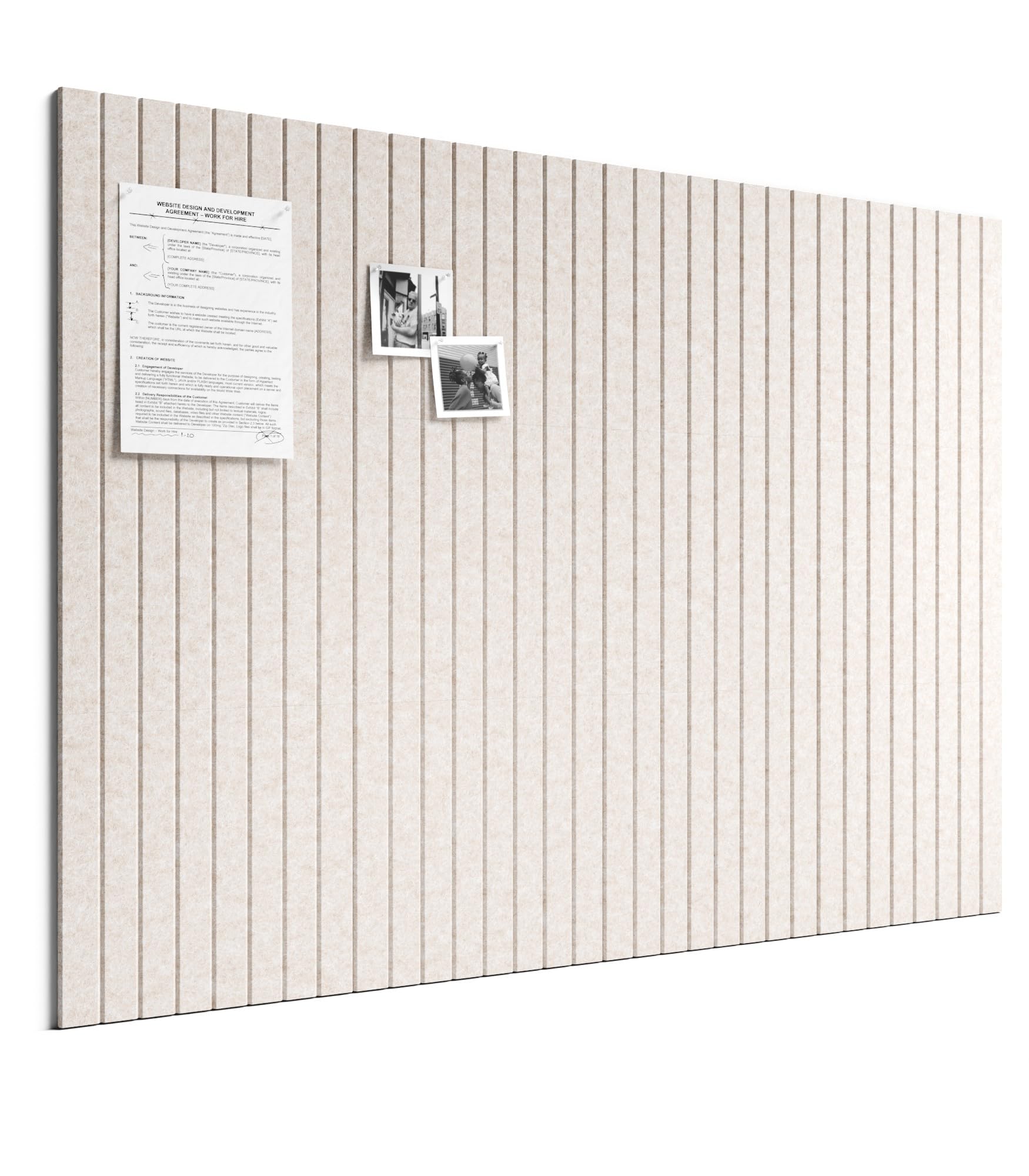 Large Cork Board Alternative - Slat Wall Paneling, Felt Bulletin Board Tiles for Office Decor, Push pin Board Office Wall Organizer -8 Vertical Stripes-12-Pack-Oatmeal