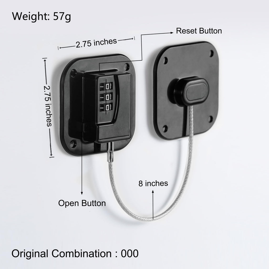 Refrigerator Lock, Heavy Duty Fridge Lock, Combination Lock for Refrigerator Cabinets, Drawers, Safety Lock, Easy Install No Keys Needed (Black-1Pack)