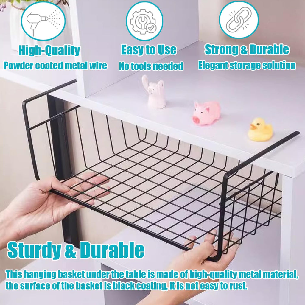 BEANPRECOY 3 Pcs Under Shelf Basket, Under Shelf Storage Basket, Dormitory & Office Desk Kitchen Storage Rack Multifunctional Hanging Basket for Kitchen, Bedroom, Closet, Pantry (Black)