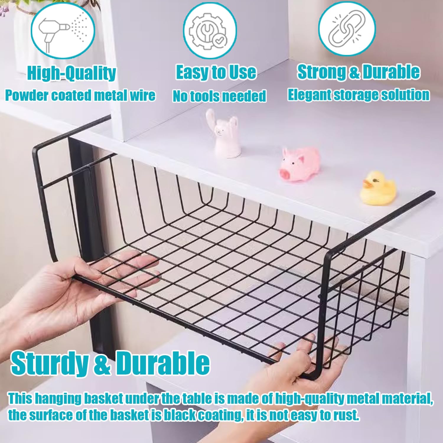 BEANPRECOY 3 Pcs Under Shelf Basket, Under Shelf Storage Basket, Dormitory & Office Desk Kitchen Storage Rack Multifunctional Hanging Basket for Kitchen, Bedroom, Closet, Pantry (Black)