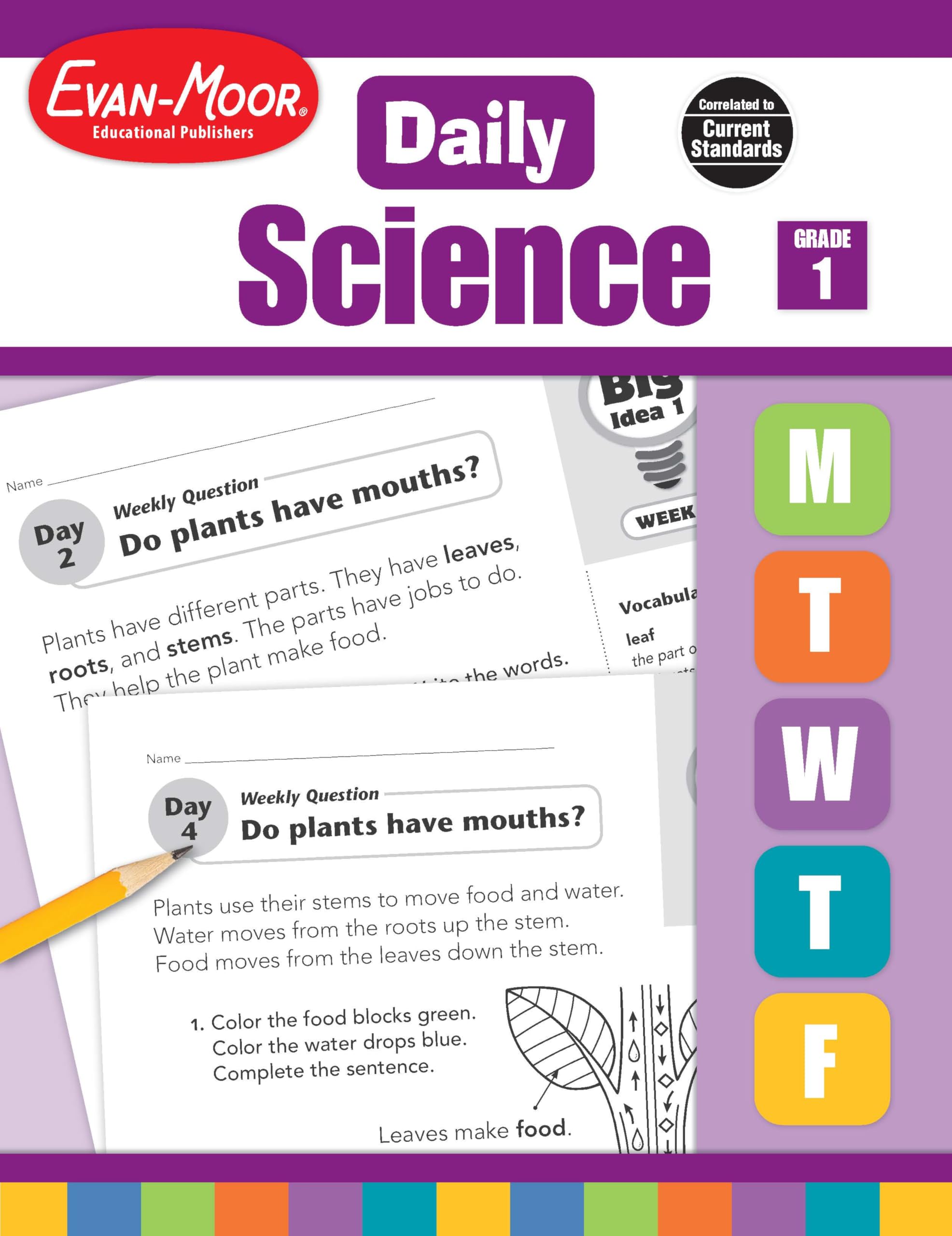 Evan-Moor Daily Science, Grade 1 Homeschooling and Classroom Resource Workbook, Printable Worksheets, Teaching Edition, Earth, Life, and Physical Science, Vocabulary, Test Prep, Hands-On Projects