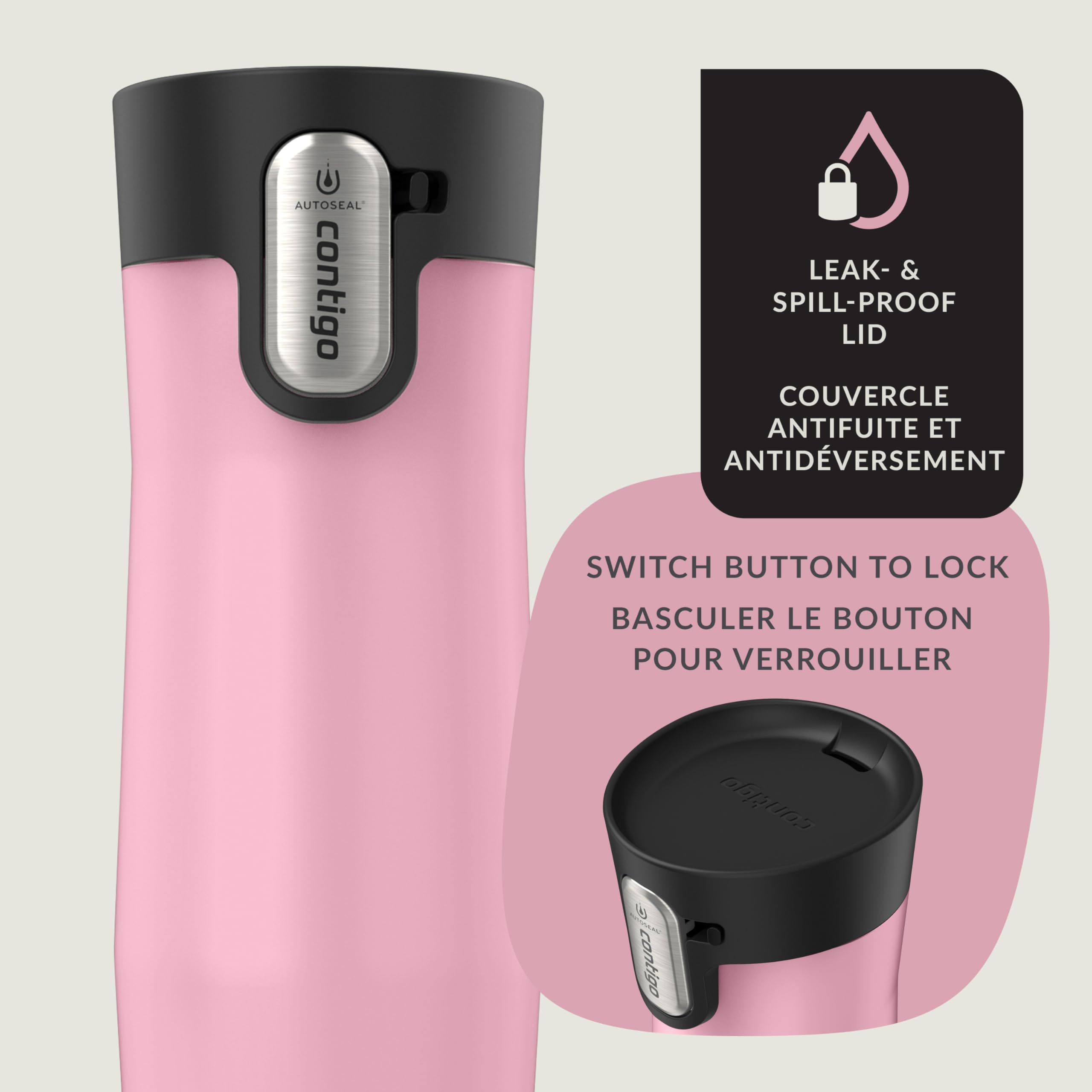 Contigo West Loop 3.0 Stainless Steel Travel Mug with Tea-Bag Hook & Spill-Proof Lid, Vacuum-Insulated Reusable Cup Coffee and Tea, 16 oz (473 mL), Strawberry Cream - Keeps Drinks Hot up to 11 Hours