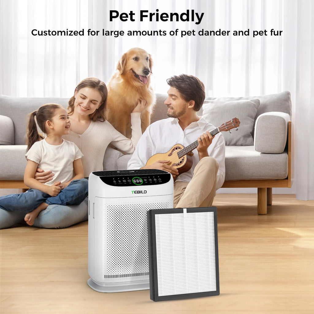 2 Pack ZX001 True HEPA Replacement Filter Compatible with TEBILD ZX001 Air Purifier, 3-in-1 H13 Ture HEPA and High-Efficiency Activated Carbon Filters for Pets Home Office