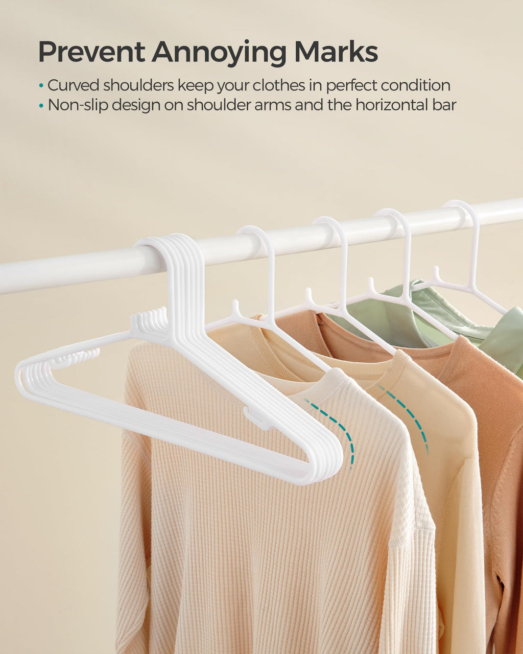 SONGMICS Plastic Hangers 50 Pack, Space-Saving Clothes Hangers, Lightweight Hangers, White UCRP009W50