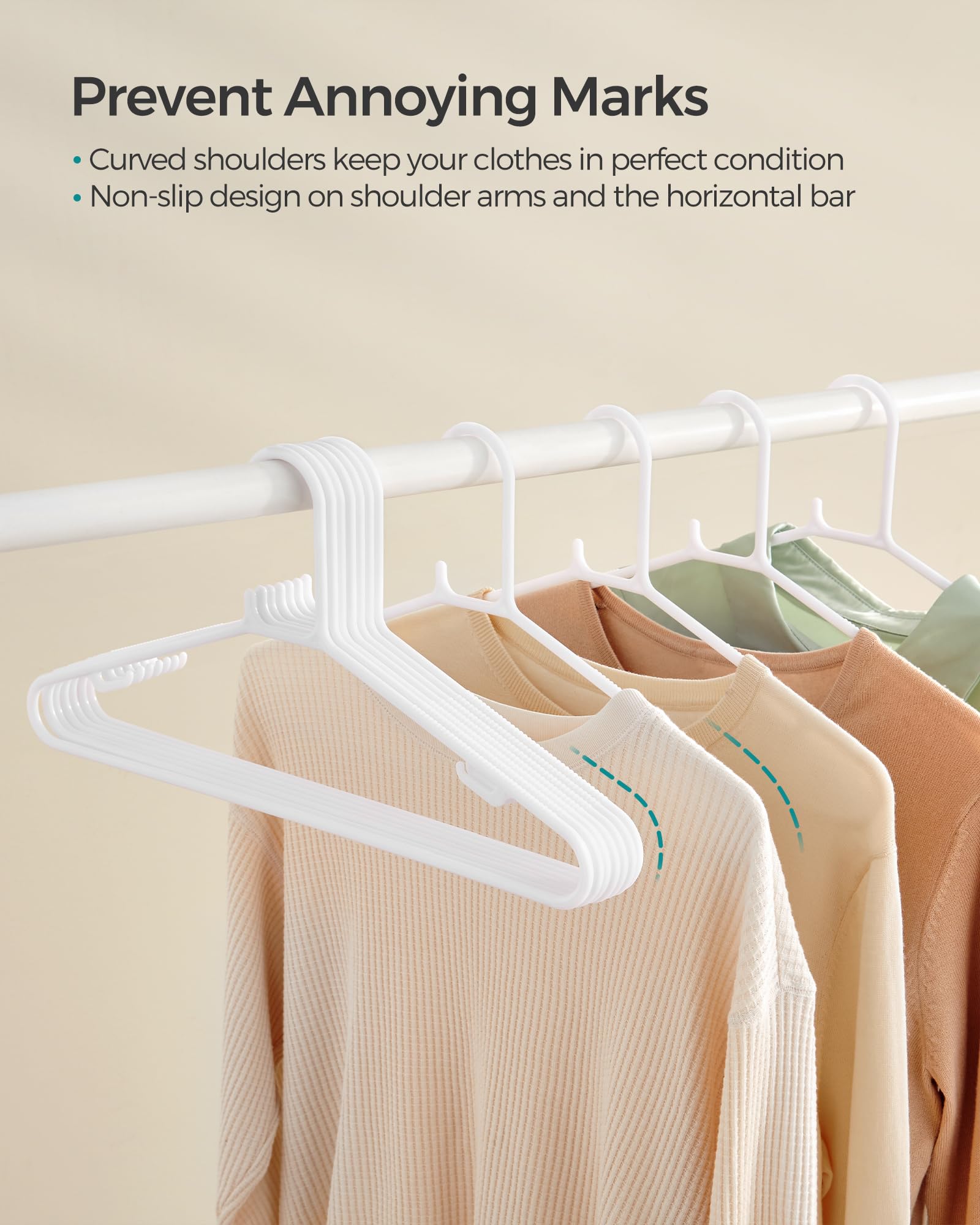 SONGMICS Plastic Hangers 50 Pack, Space-Saving Clothes Hangers, Lightweight Hangers, White UCRP009W50