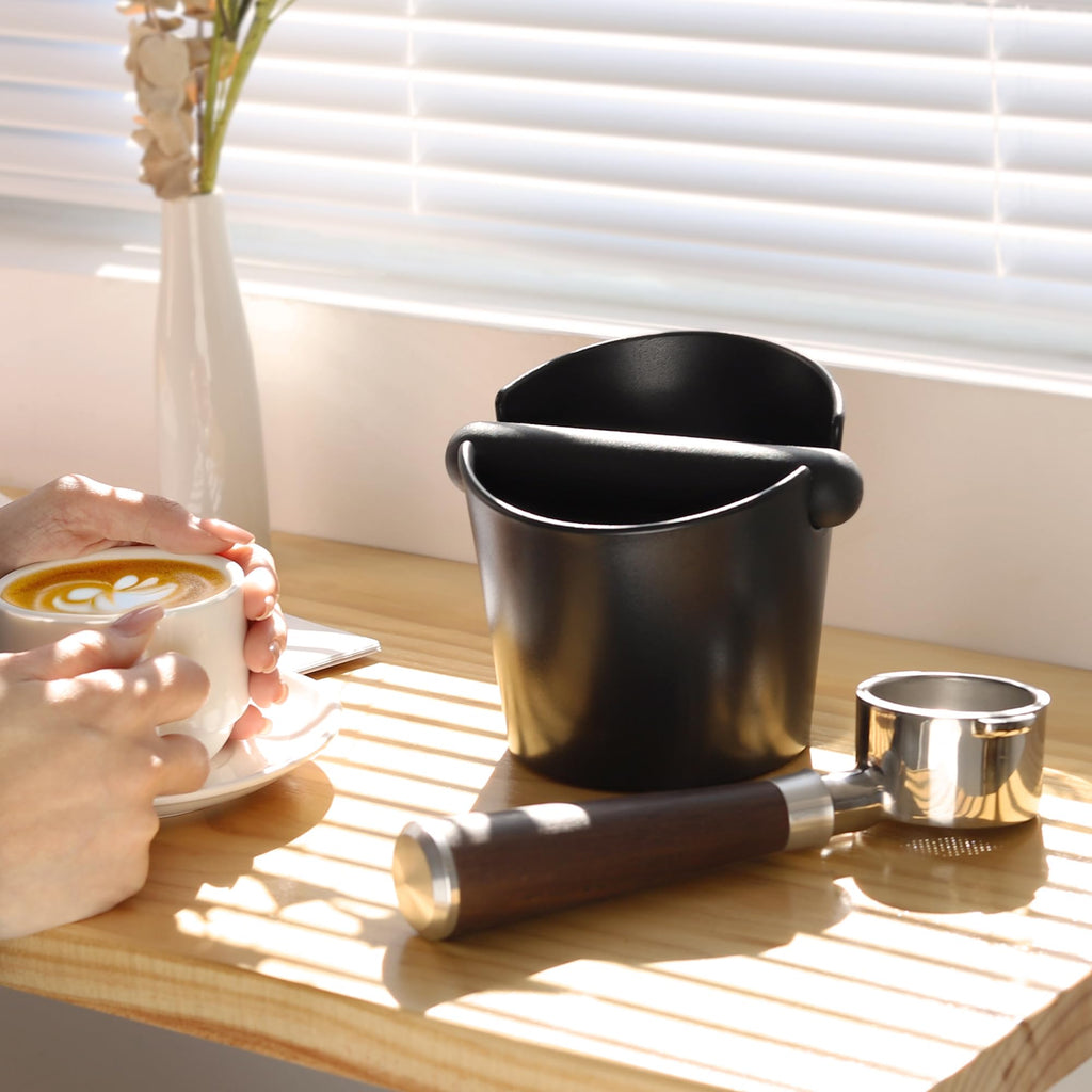 Espresso Knock Box Coffee Knock Box VEVOK CHEF Espresso Bucket Knock Coffee Ground Dump Bin with Removable Knock Bar Trash Can Non-Slip Base