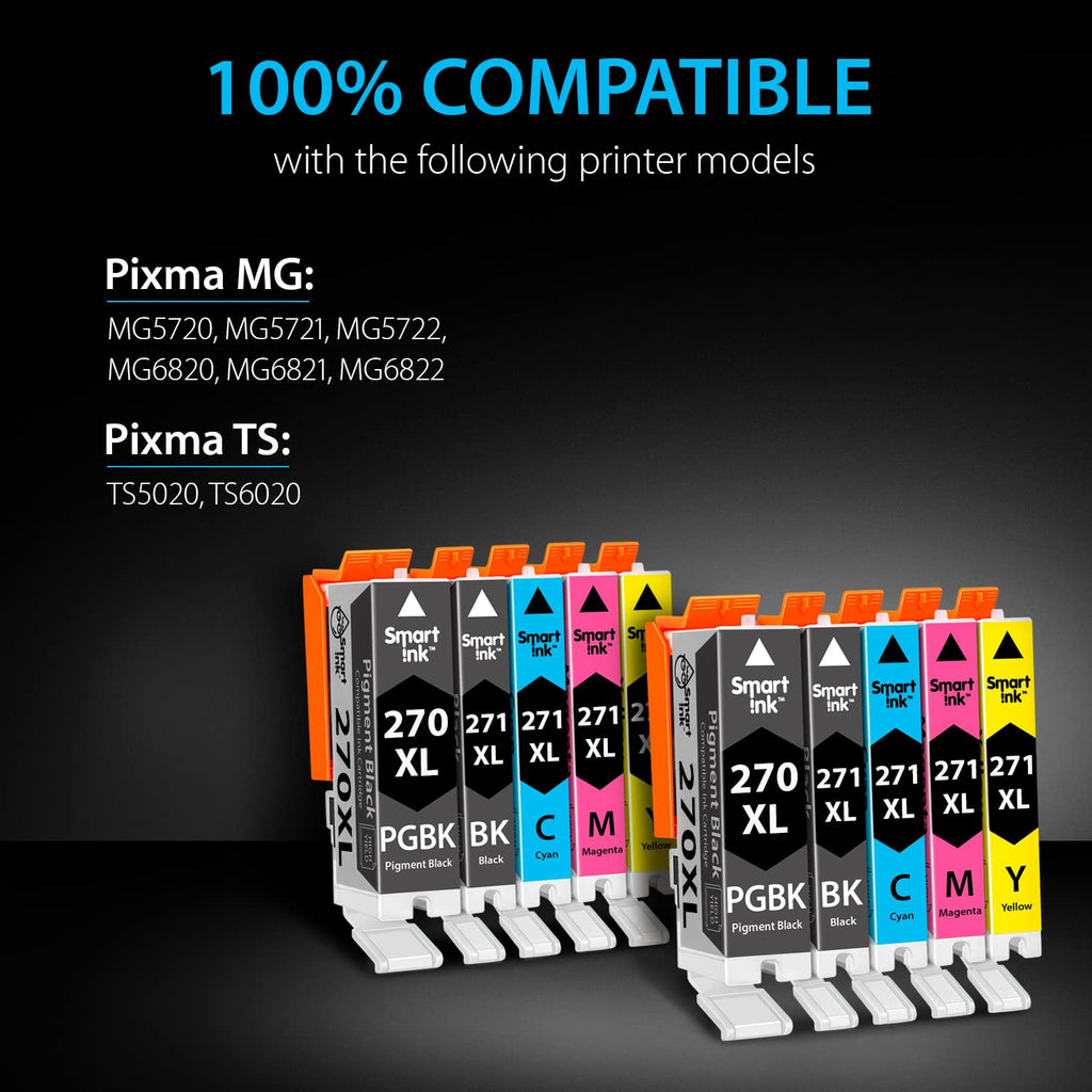 Smart Ink Compatible Ink Cartridge Replacement for Canon PGI 270 XL CLI 271 (2PGBK/BK/C/M/Y 10 Pack Combo) to use with PIXMA MG5720 MG5721 MG5722 MG6820 MG6821 MG6822 TS5020 TS6020