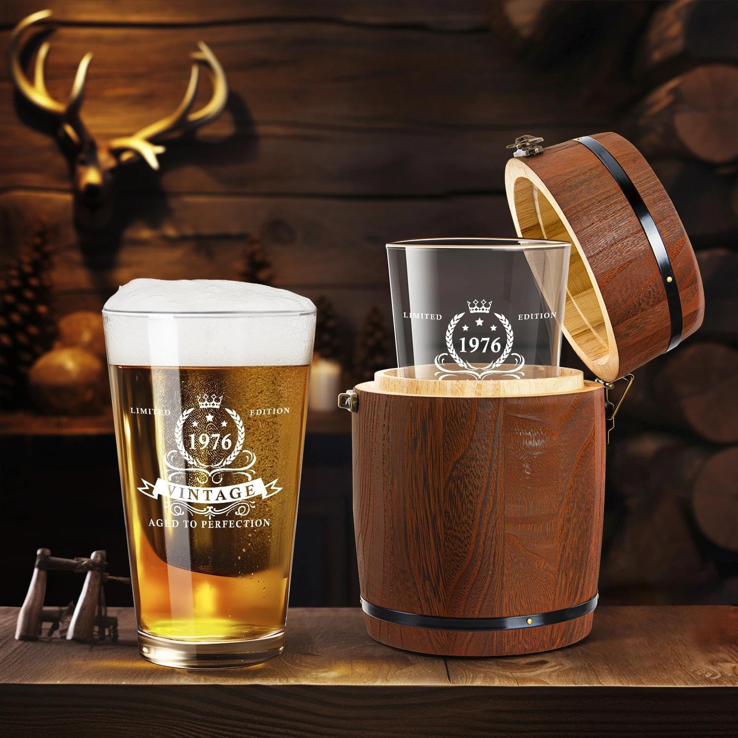 LIGHTEN LIFE 50th Birthday Gifts for Men 16oz,1976 Beer Glass in Barrel Box,50th Birthday Gift Ideas,1976 Pint Glass for 50 Years Old Dad,Husband