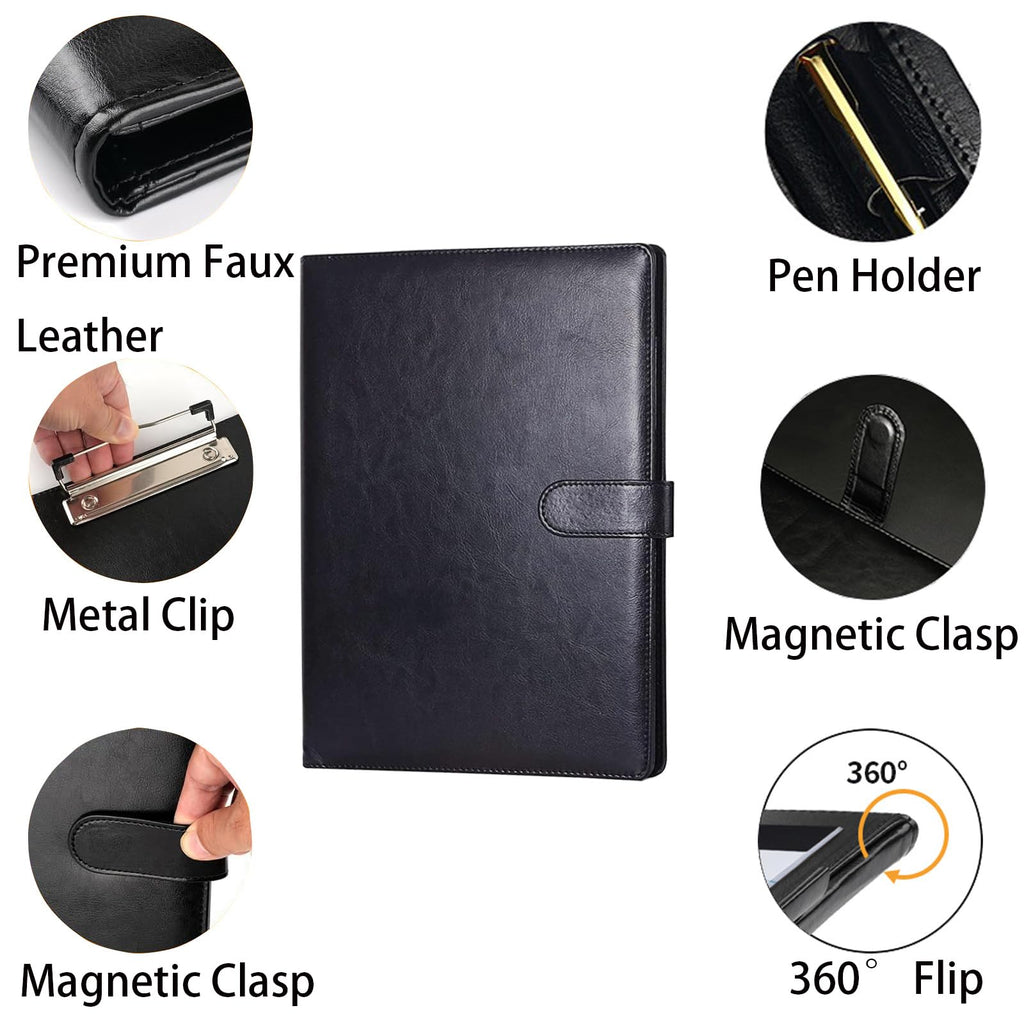 Padfolio Clipboard Folder, A4 Size PU Leather Portfolio Organizer with Cover for A4 Letter Size Notepad, Resume, Writing Pad