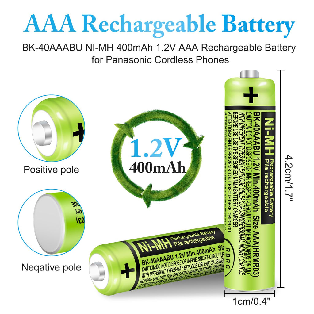 EOCIK 12 Pack BK-40AAABU NI-MH Rechargeable AAA Batteries for Panasonic, 400mAh 1.2V NI-MH AAA Rechargeable Batteries for Panasonic Cordless Phones,Remote Controls, Electronics
