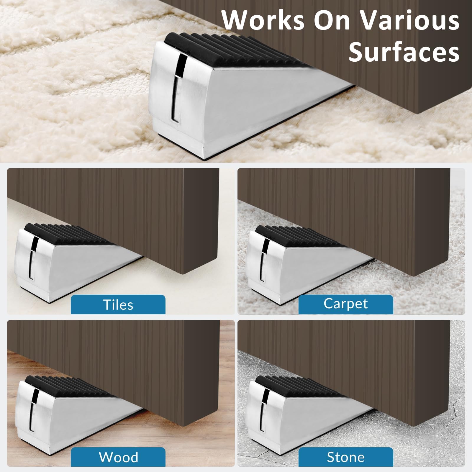 Heavy Duty Door Stopper, 2 Pack Adjustable Spring Large Stopper (0.8-3 inch), 3 Inches High Tall Wedge Stoppers for Bottom of Door, Door Stop Suits Any Heavy Door