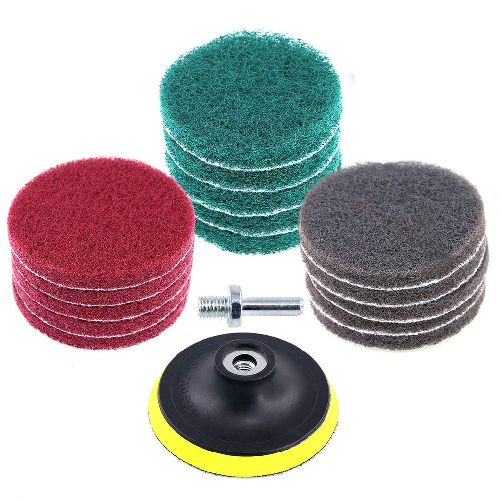 Glarks 16Pcs 4 Inch Drill Power Brush Tile Scrubber Scouring Pads Cleaning Kit with 4 Inch Disc Pad Holder for Bathroom & Kitchen Cleaning, 3 Different Stiffness (Red, Gray, Green)