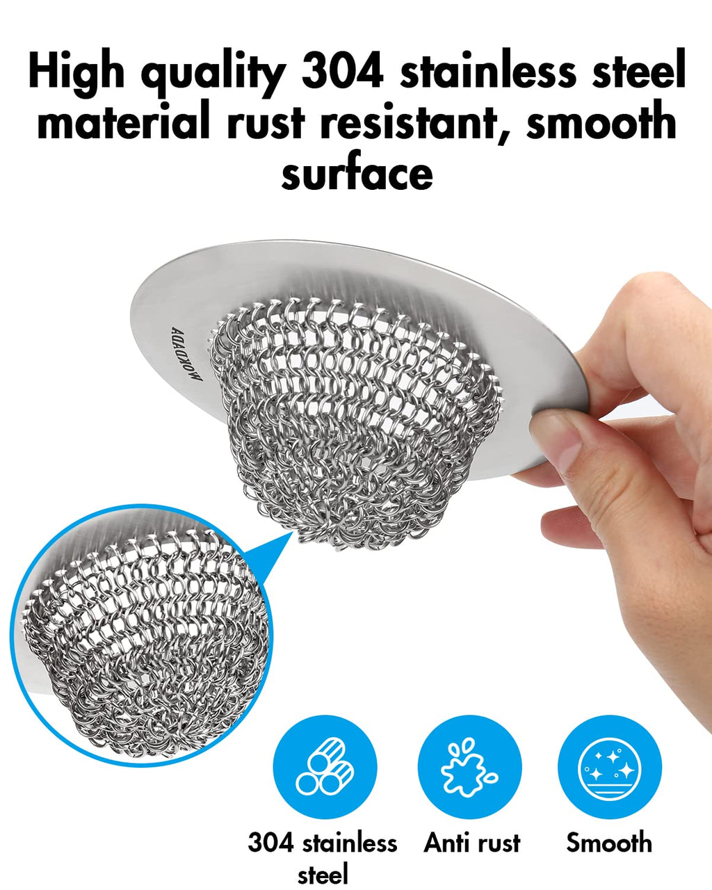 Sink Drain Strainer, Reversible Easy Clean Mesh Sink Strainer with 304 Stainless Steel, Wokdada Revolutionary Anti-Rust Large Kitchen Sink Strainer Food Catcher for Garbage Disposal Without Clogging