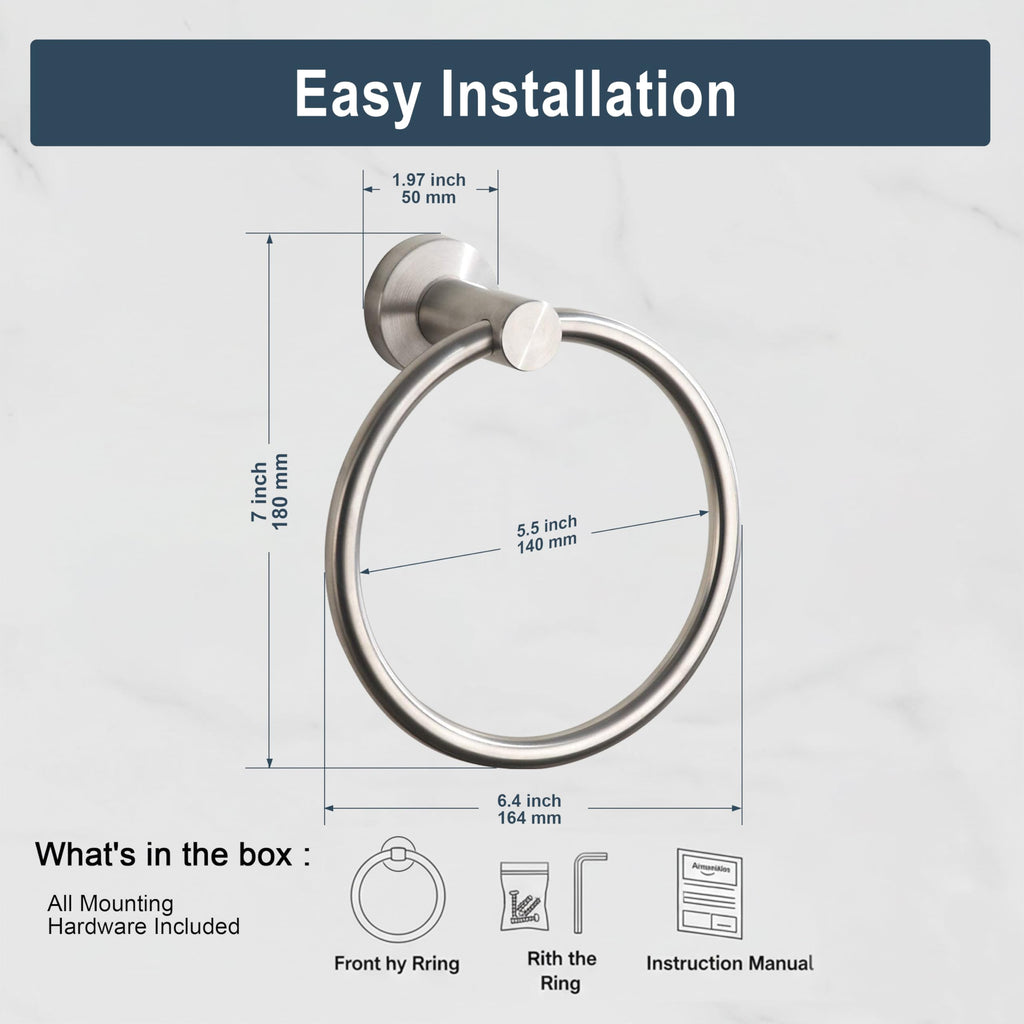 Towel Ring Brushed Nickel, Bath Hand Towel Ring Stainless Steel Round Towel Holder for Bathroom