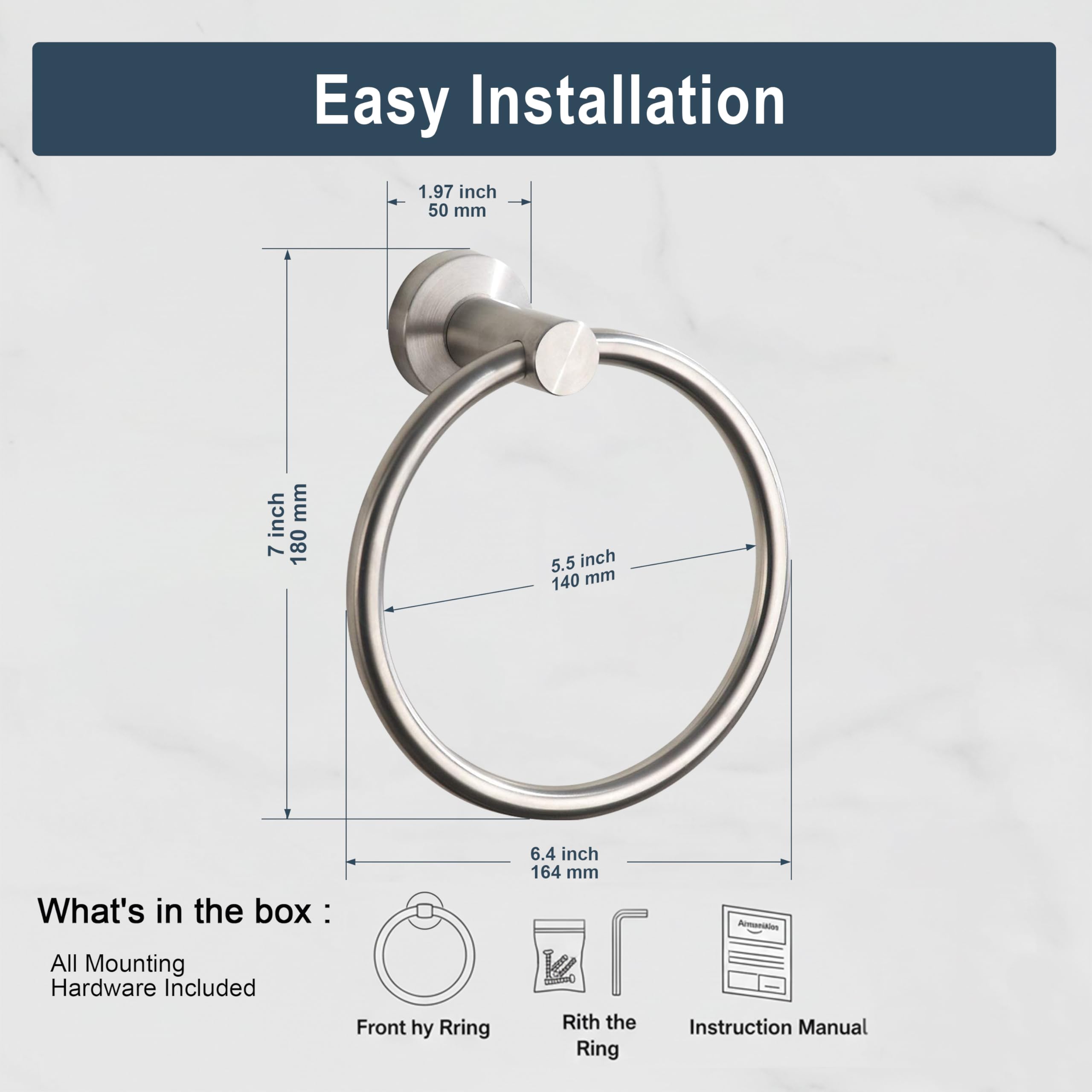 Towel Ring Brushed Nickel, Bath Hand Towel Ring Stainless Steel Round Towel Holder for Bathroom