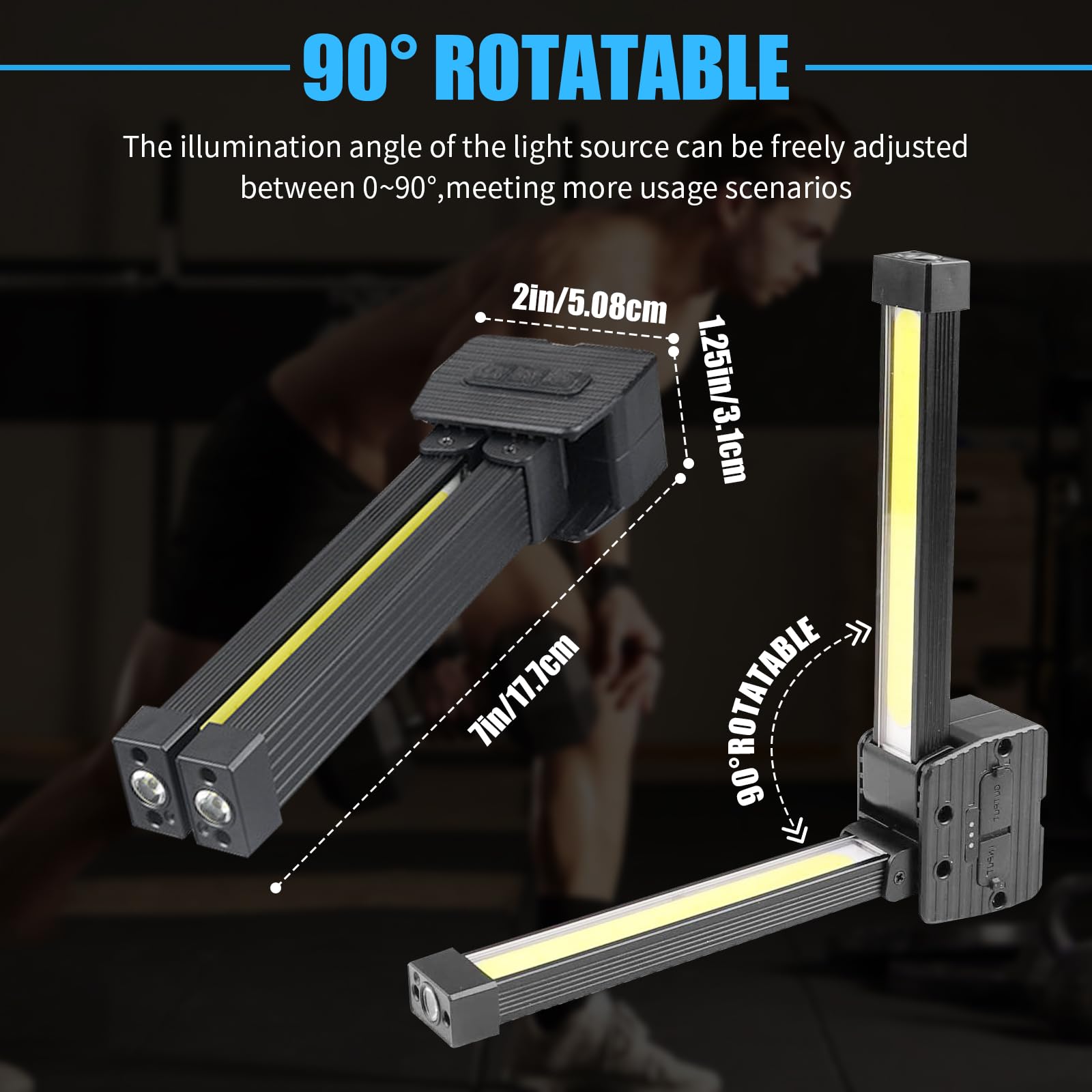 Gym Lamp for Posing, 180° Adjustable Handheld Folding LED Posing Lamp, Portable Magnetic Work Lights Flashlight with Hang Hook, 7-Level Dimming and 4 Light Modes, for Gyms, Workbenches, Camping Tents