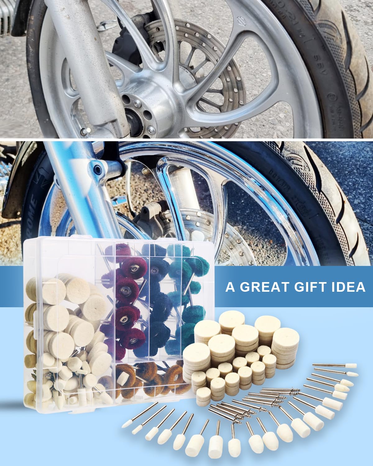 140 PCS Polishing Kit for Dremel, Abrasive Buffing Wheels Polishing Bits for Rotary Tool Accessories with 1/8 Inch Shank, Sanding Kit for Metal, Resin, Wood Watch, Jewelry, Aluminum and Brass with Box