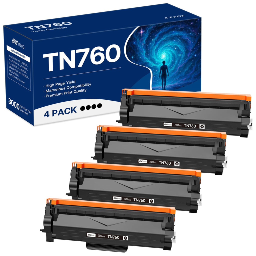 NYNYG TN760 Toner Cartridge Replacement for Brother TN-760 TN730 Compatible with HL-L2350DW HL-L2370DW MFC-L2750DW DCP-L2550DW Printer (4 Black)