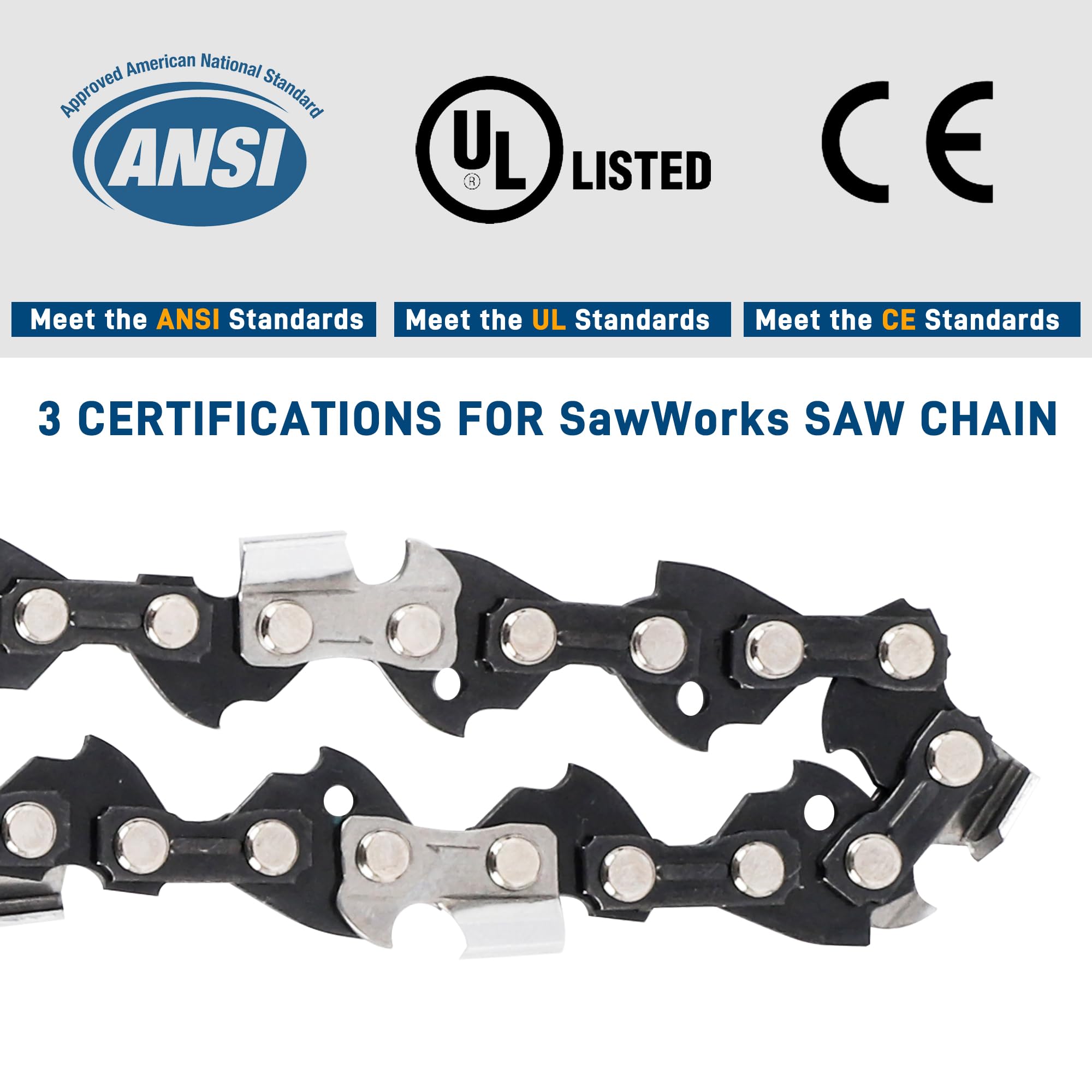 SawWorks 3-Pack 16 Inch Chainsaw Chain 3/8" LP Pitch .050" Gauge 56 Drive Links Fits Echo, Poulan, Greenworks 2904402, Husqvarna S93G, Echo, Craftsman and More