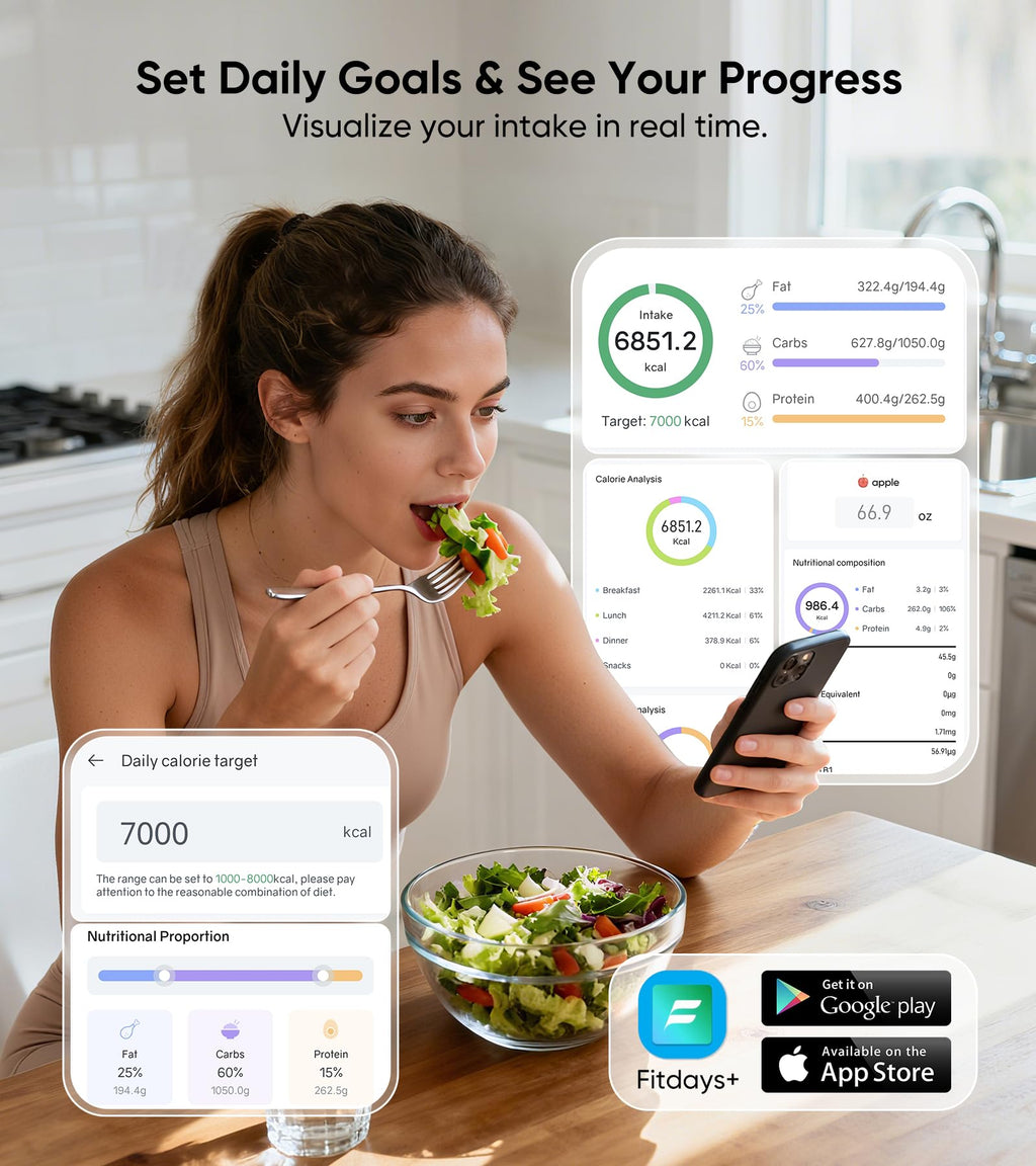 Smart Nutrition Food Scale for Cooking,1g Precision Digital Kitchen Scale with Nutritional Calculator app Tracking Calories, Fat, 23 Nutrients for Diet Cooking & Healthy Meals with LED Display