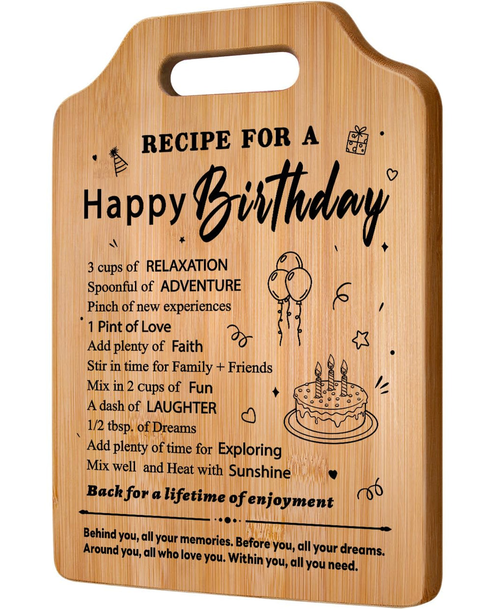 Birthday Gifts for Women, Unique Recipe for A Happy Birthday Cutting Board - Birthday Gifts for Men, Mom, Sister, Wife, Friend - Ideas for Her or Him